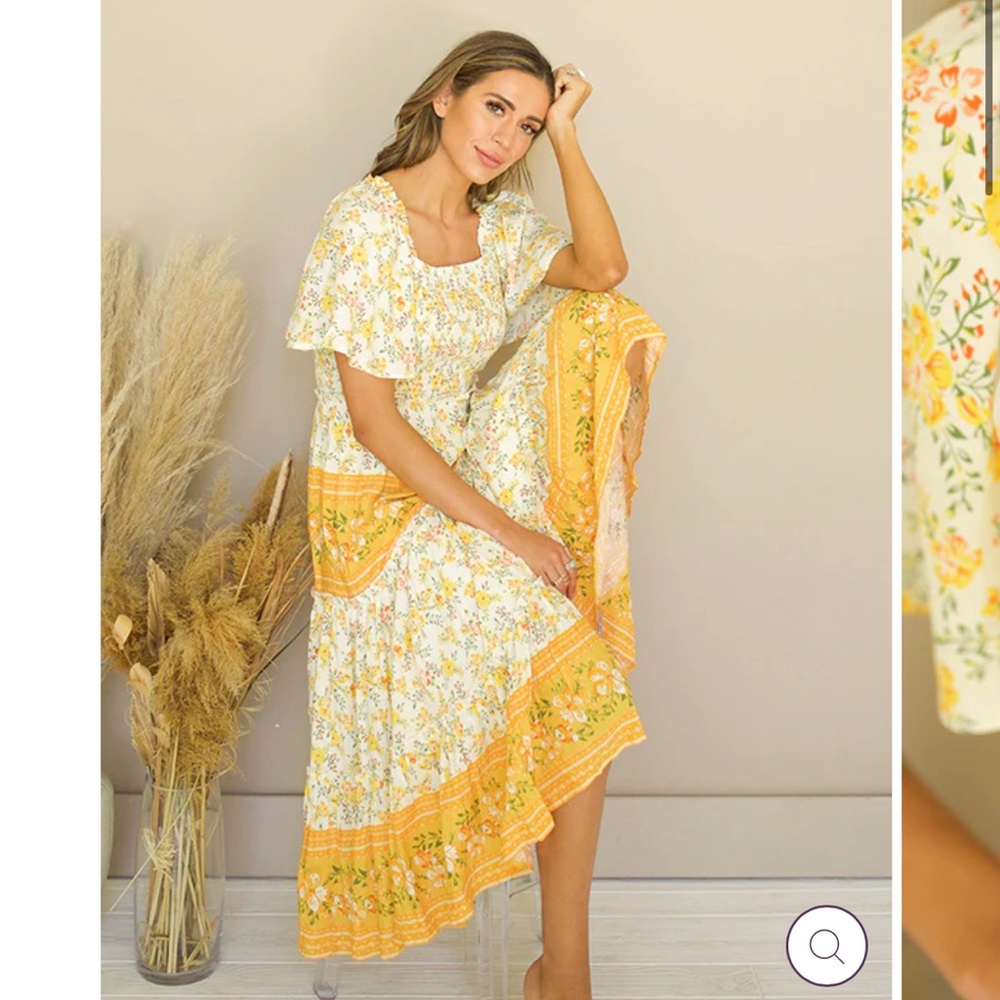 DM Fashion LEILANI BUTTERCUP FLORAL SMOCKED DRESS - DM EXCLUSIVE